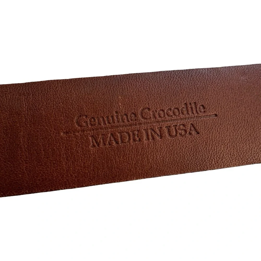 Bespoke Dark Brown Genuine Crocodile Brass Buckle Belt Size Mens 36 NWOT
